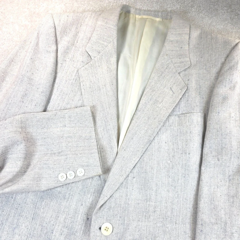House of Darby Ltd Mens 36R Oatmeal Blue Fleck 100% Silk VTG Sport Coat Blazer
